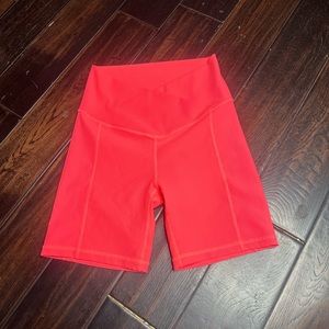 Luxury workout shorts Wilo brand hot pink Pilates gym yoga cross front